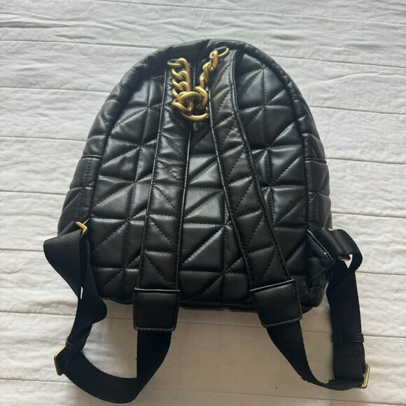 Zara Black Faux Leather Quilted Back Pack Bag Chain Handle - Picture 3 of 7